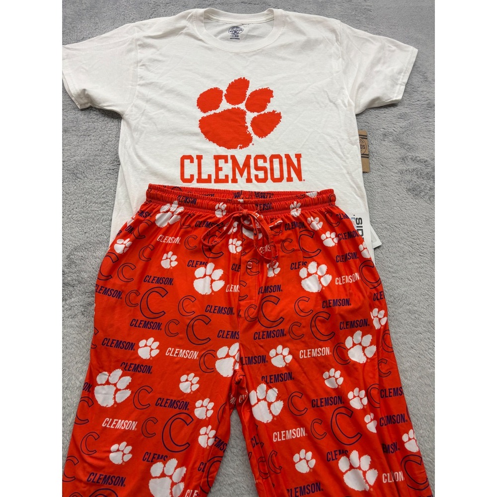 New Clemson Tigers Mens Pajama Set White‎ Tee Orange Logo Pants Large NCAA